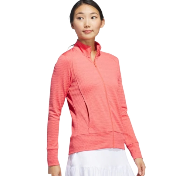 Adidas Women's Ultimate365 Textured Jacket.  Preloved Scarlet Color. Size L - Picture 2 of 13